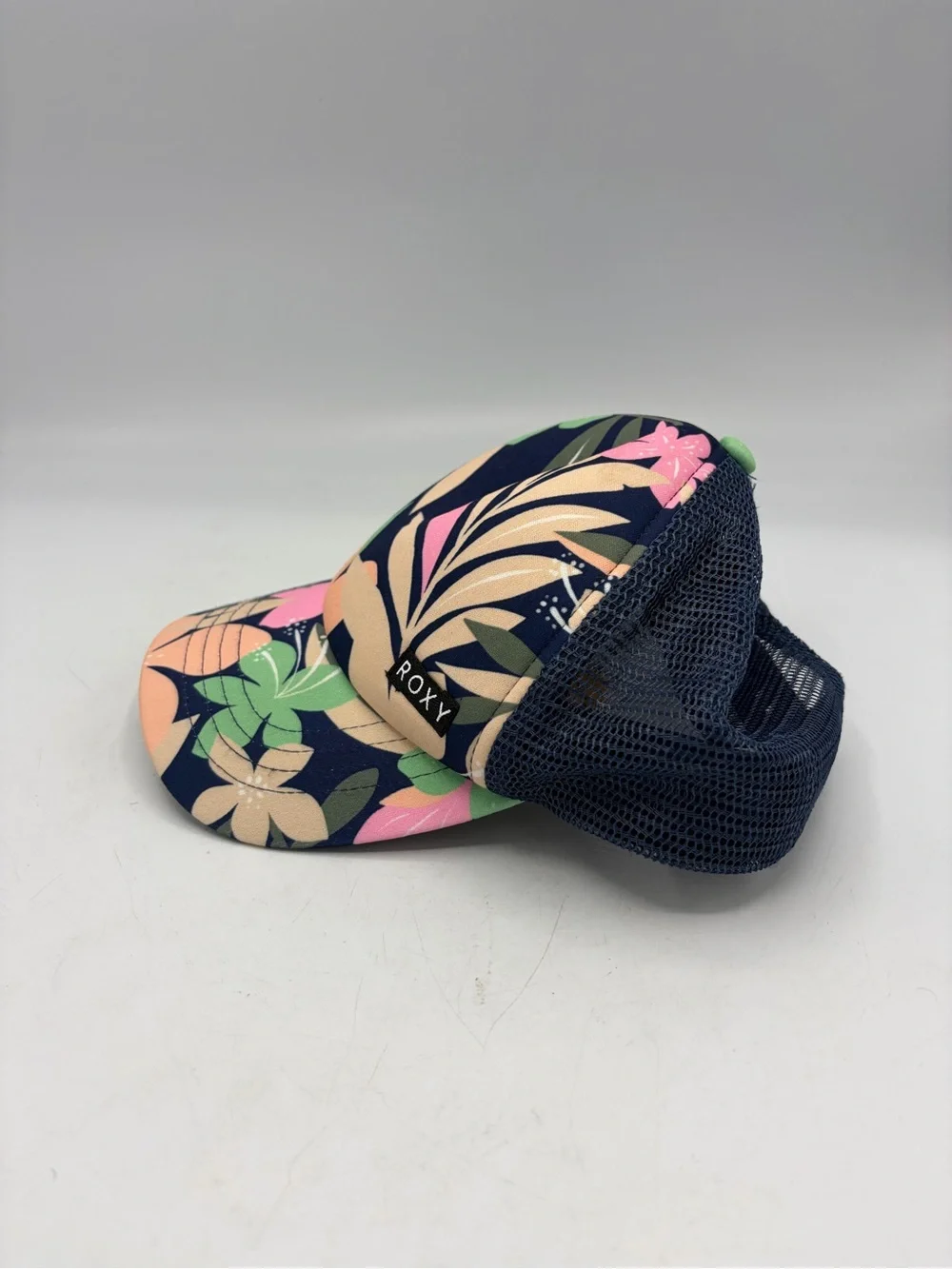 Roxy Tropical Floral Trucker Hat in Navy, Pink & Peach